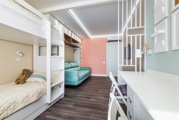 Узкая детская комната (38 фото): расстановка мебели и идеи дизайна