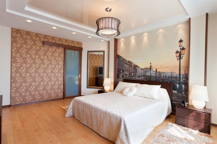Натяжные потолки в спальне: варианты, дизайн, цвет, освещение