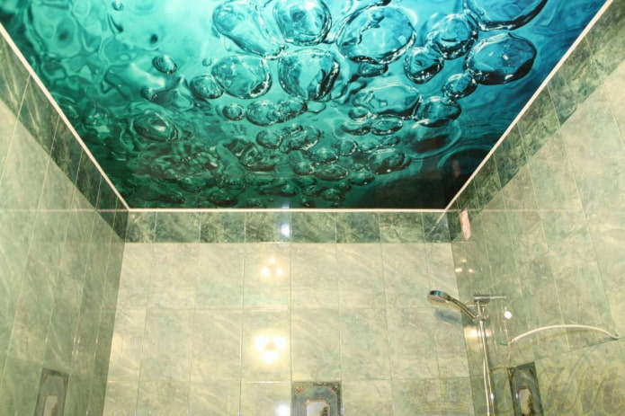 Натяжной потолок в ванной: фото, виды и идеи дизайна