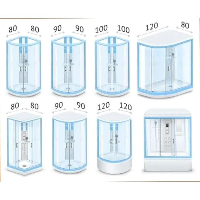 Схема оптимальних розмірів душової зони 90×90 до 120×80